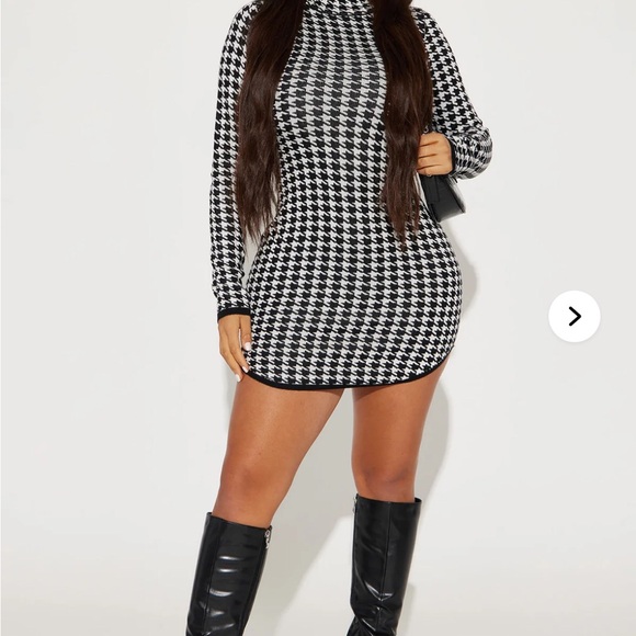 Fashion Nova Black and White “Sandra” Houndstooth Long Sleeve mini Dress - Picture 11 of 12
